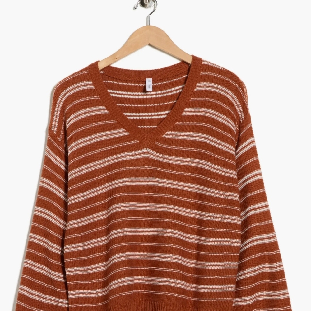 Wishlist V-Neck Sweater - Rust and Cream. Perfect For Any occassion!